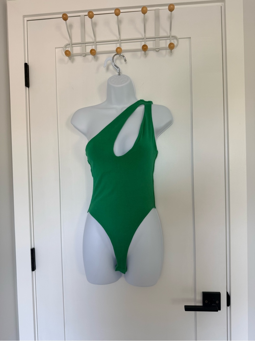 ZARA One-Shoulder Cutout Green Bodysuit Cotton